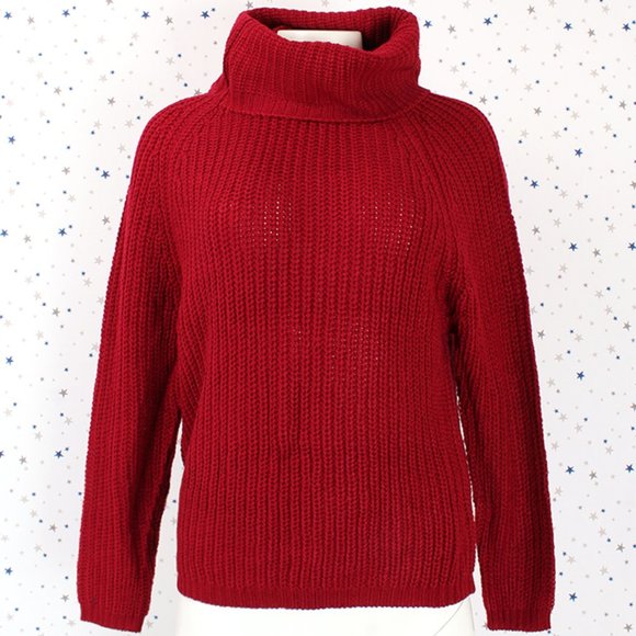 Raglan Long Sleeve Turtle Neck Knit Sweater - Picture 1 of 7